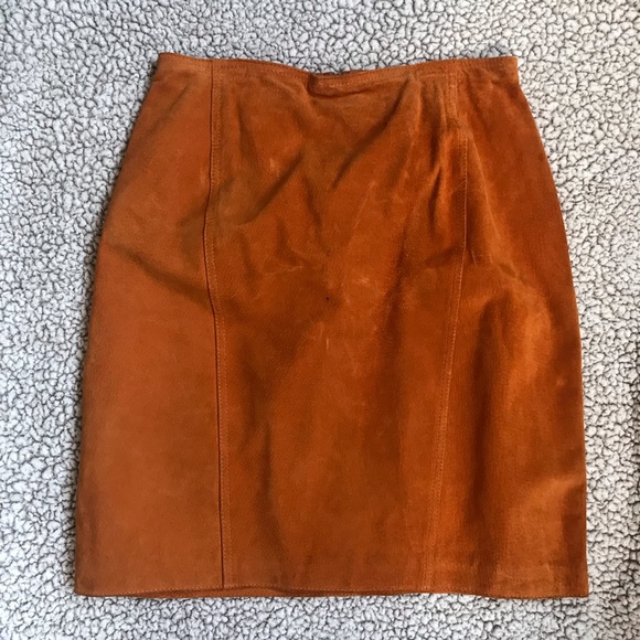 BRANDON THOMAS | Vintage Orange 100% Leather Skirt - Picture 3 of 6